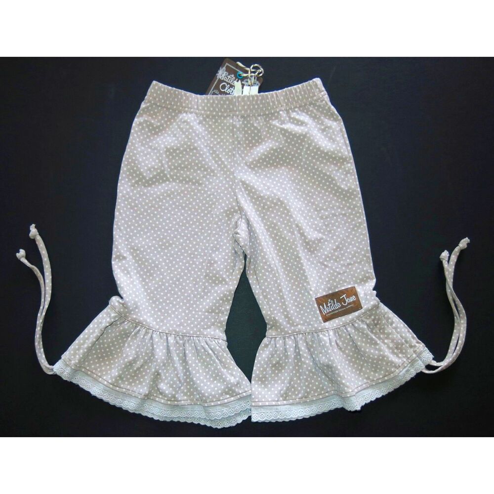 NEW Matilda Jane girl pants 2 taupe ruffle capri dot Daydreamer Wonderful Parade